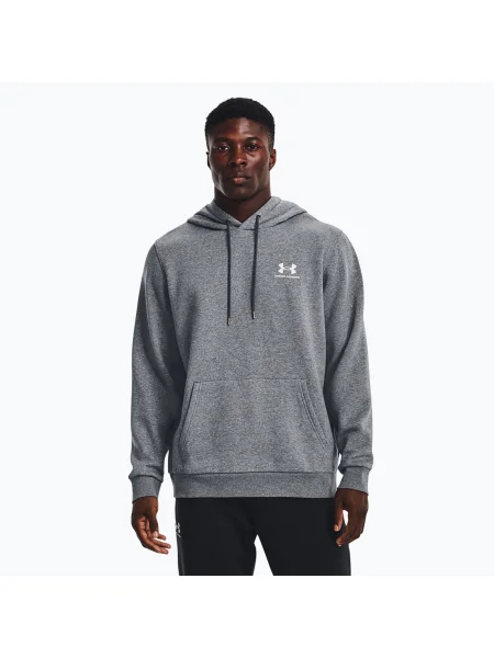 Мъжки суитшърт Under Armour Essential Fleece Hoodie pitch gray medium heather/white бяло