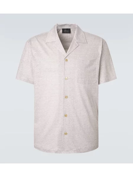 Lněná pruhovaná košile Brioni béžová