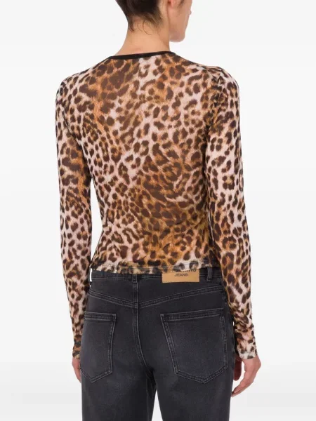 Tricou Moschino Jeans cu imagine cu model leopard lung maro