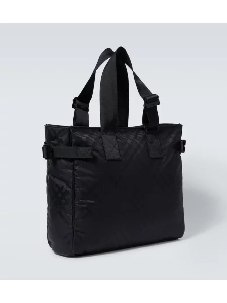 Geantă Burberry în carouri din jacard negru