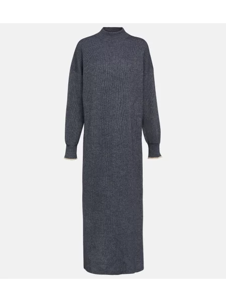 Sukienka midi Brunello Cucinelli z alpaki do kolan garniturowa niebieska