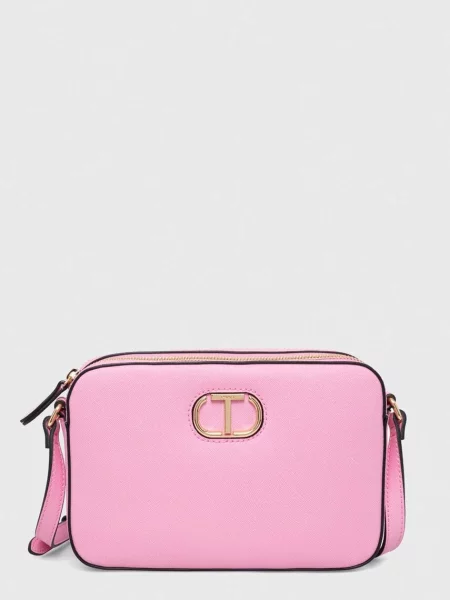 Torebka crossbody Twinset skórzana z logo różowa