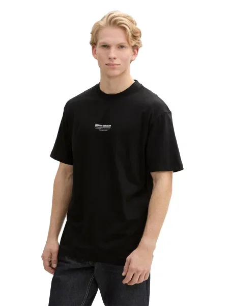 TOM TAILOR DENIM Tricou negru / murdar alb