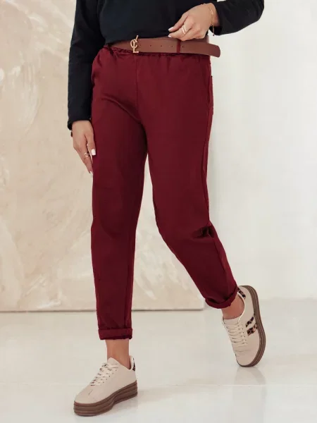 Spodnie chinosy one size ELEGANTENO z paskiem bordowe Dstreet