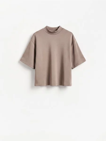 Reserved Tricou cu adaos de modal cafeniu