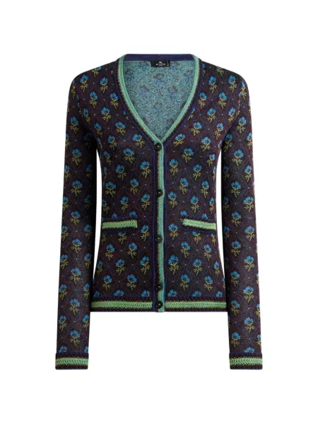 Cardigan Etro cu model floral din jacard maro
