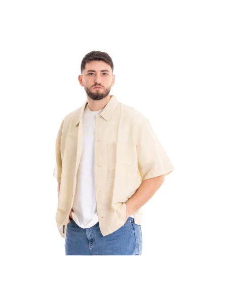 Lniana koszula dżinsowa Calvin Klein Jeans zielona