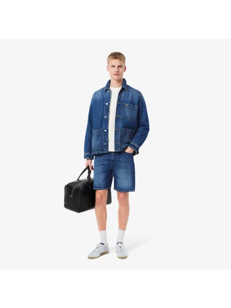 Lacoste Bermudy Jeansowe O Prostym Kroju niebieskie