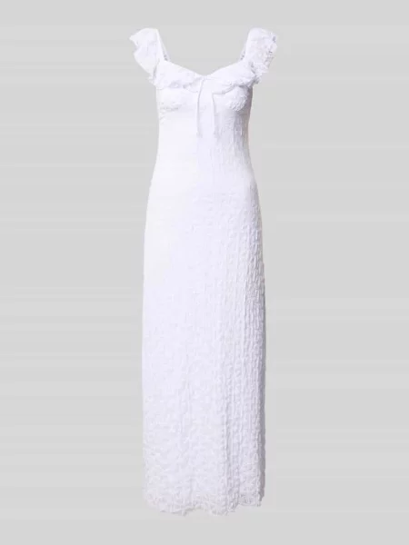 Sukienka midi z koronką i wiązanym detalem Gina Tricot biała