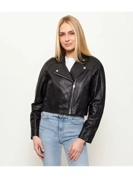 Pinko Geacă de piele CARLENE | Cropped Fit negru