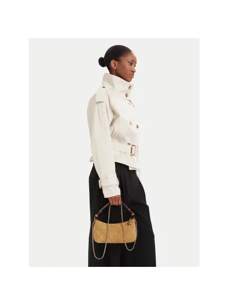 Tory Burch Ročna torba Fleming Suede Pochette Kremna bež