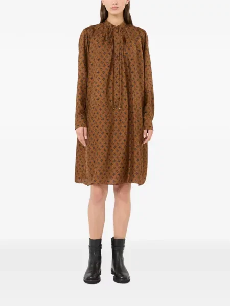 Hedvábné mini šaty Max Mara s potiskem hnědé