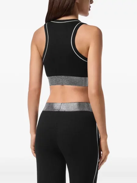 Haftowany dzianinowy top Philipp Plein prążkowany czarny