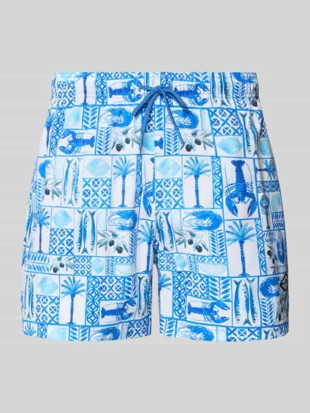 Spodenki kąpielowe we wzór na całej powierzchni model MAUI VIBES NOVELTY' Jack & Jones niebieskie