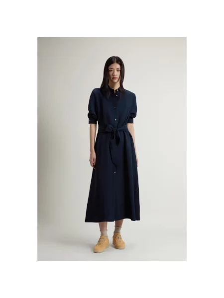 Lniana sukienka Woolrich niebieska