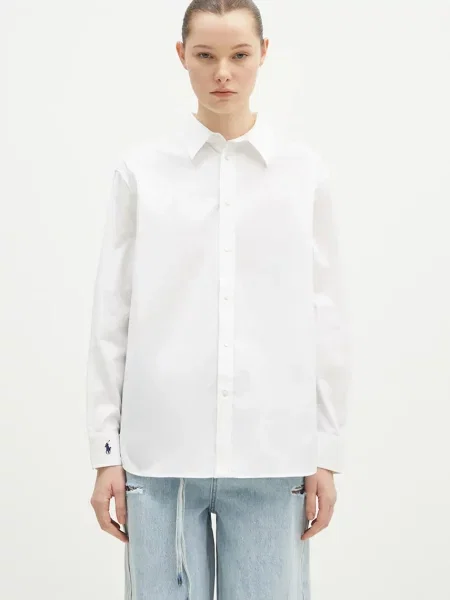 Polo Ralph Lauren cămașă din Long Sleeve Light Shirt femei cu guler clasic relaxed alb