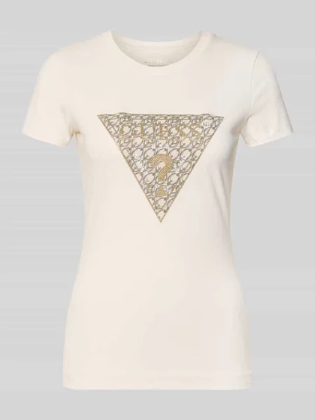 T-shirt z mieszanki bawełny z nadrukiem logo krój slim fit Guess