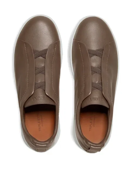 Sneakerși Zegna din piele maro