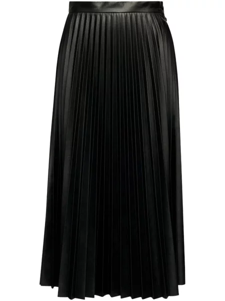Fustă din piele Mm6 Maison Margiela plisată până la genunchi negru