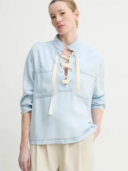 MUNTHE bluza subtire de blugi FUXALIMA femei neted albastru