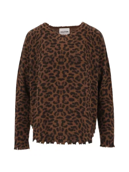 Pulover Kujten cu imagine cu model leopard maro