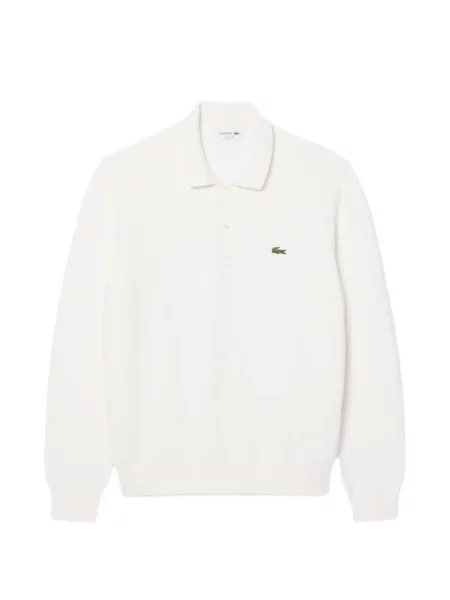 Lung tricou polo Lacoste clasic cu autograf alb