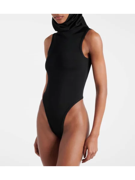 Body Alaïa cu glugă negru