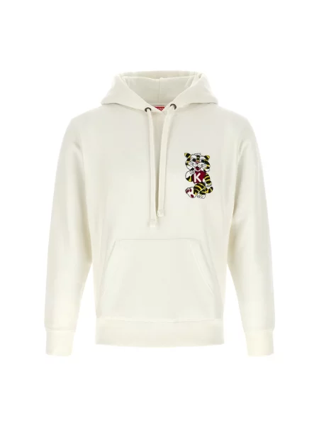 Haftowana bluza z kapturem Kenzo w tygrysie prążki biała