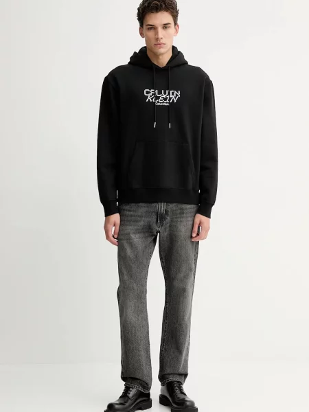 Μπλούζα Calvin Klein με κουκούλα μαύρο