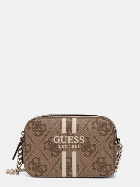 Torebka crossbody Guess z nadrukiem skórzana beżowa