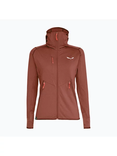 Női trekking pulóver Salewa Agner Hybrid PL/DST FZ Hoody etruscan red melange. Méret: 34 piros