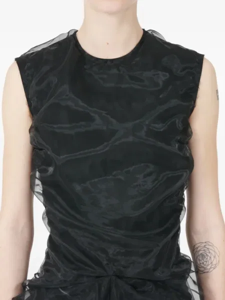 Rochie mini Maison Margiela fără mâneci cu volane de costum negru