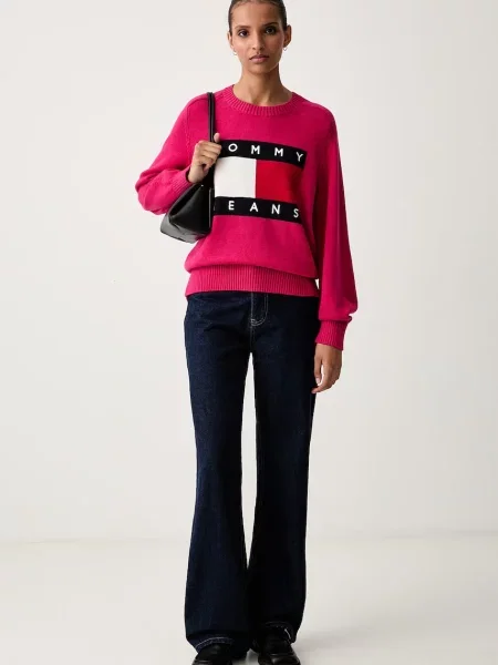 Tommy Jeans Sveter námornícka modrá červená / biela ružová