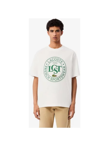 Koszulka Lacoste Loose Fit Heavy Printed krótki rękaw zielony XS biały