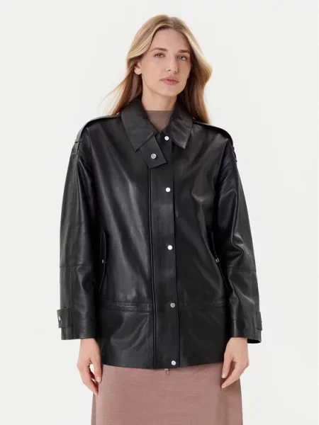 BOSS Usnjena jakna Salaha črna