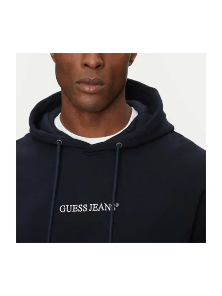 Geacă de blugi Guess Jeans cu glugă albastru