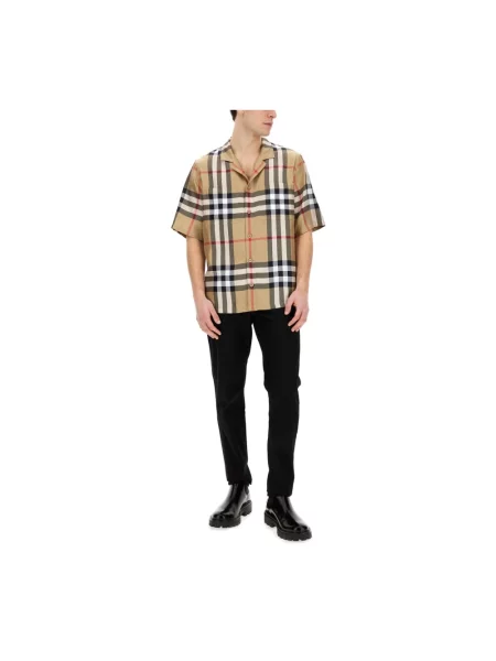 Koszula z krótkim rękawem Burberry w kratę beżowa