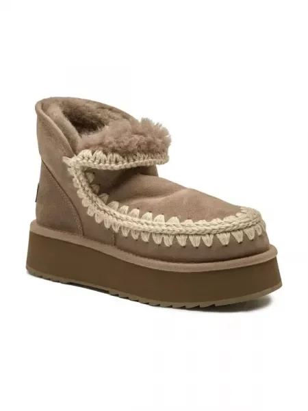 MOU De piele bocanci Mini Eskimo Platform cu adaos de lână gri