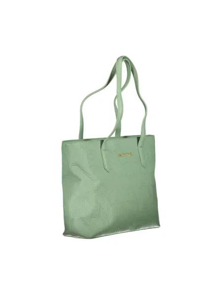 Lniana shopperka Valentino By Mario Valentino z logo zielona