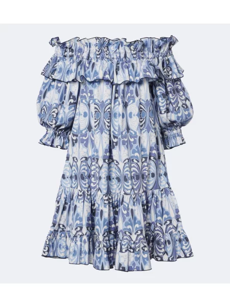 Rochie La Doublej cu imagine din poplin albastru