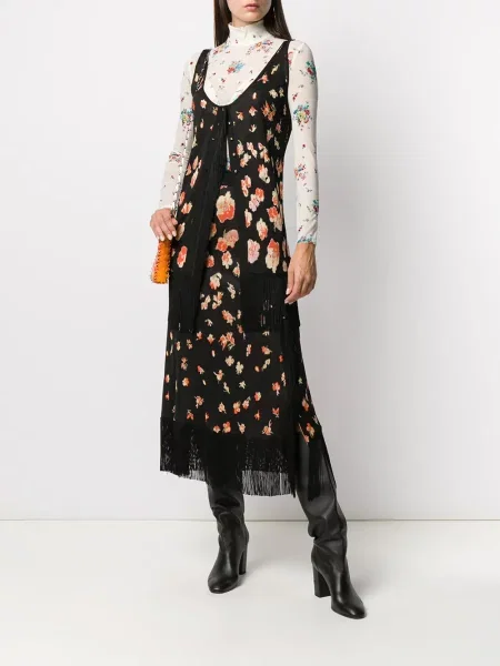 Fustă Rabanne cu model floral negru
