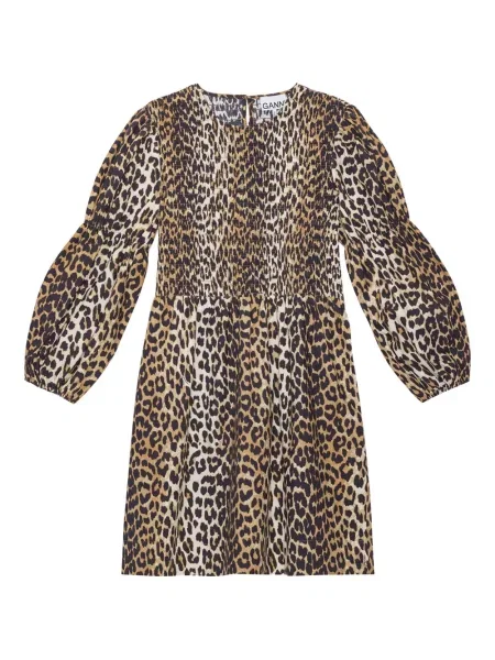 Rochie mini Ganni cu imagine cu model leopard de costum maro