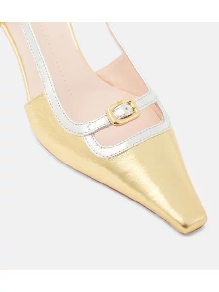 Pantofi cu toc Roger Vivier din piele slingback auriu