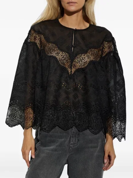 Bluza Munthe s vezom s čipkom crna