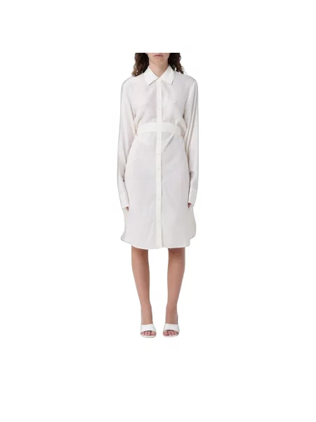 Lniana sukienka koszulowa Emporio Armani biała