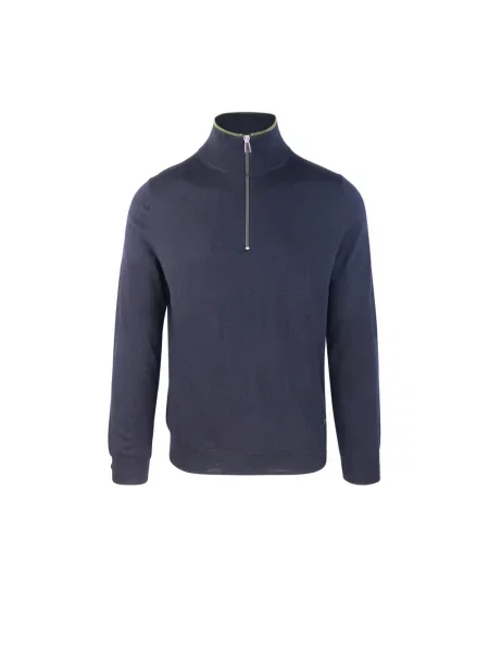 Granatowy Sweter z Wysokim Kołnierzem z Wełny Merino PS By Paul Smith niebieski