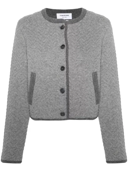 Cardigan Thom Browne tricotate cu model herringbone gri