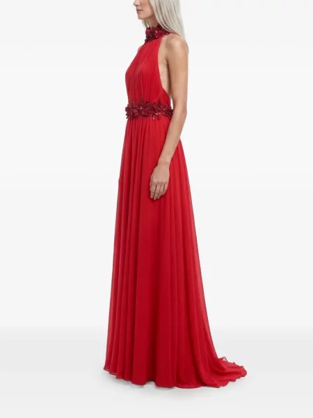 Rochie maxi Saiid Kobeisy cu model floral de costum roșu