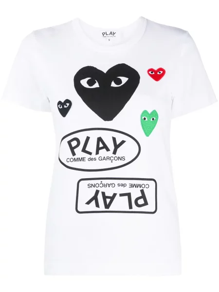 Koszulka Comme Des Garcons Play z nadrukiem w serca biała