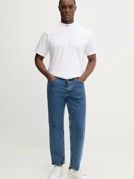 Однотонная ошейниковый футболка Boss Green белая